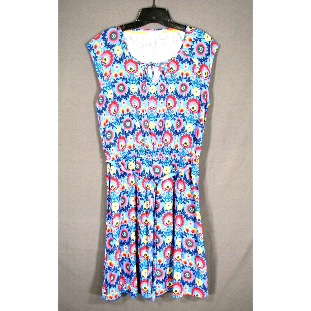 MATILDA JANE Splendid Blue FLORAL Challis BELTED SHIFT DRESS Blouson Pintuck M